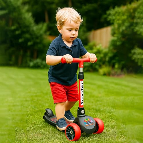 Image of VGRASSP 3 Wheel Skate Scooter for Kids with PVC Wheels, Foldable & Height Adjustable Handlebar, Rear Brake - Outdoor Kick Cycle for Boys & Girls - (Broad Wheels)
