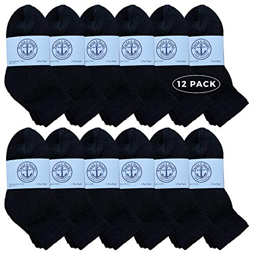 Yacht & Smith 12 Pair Of Kids Black Quarter Ankle Athletic Socks for Kids, Sock Size 4-62