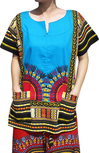 RaanPahMuang Front Split African Dashiki Traditional Cotton Shirt Two Pockets