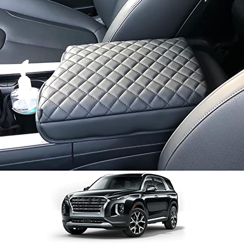Image of CDEFG Car Center Console Pad for 2020 2021 2022 2023 Palisade Auto Armrest Seat Box Cover Protector Black Leather (Black)