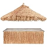 Yerliker 2 Pack Natural Raffia Luau Party Decorations, Extra Long Grass Table Skirt (2 x 17 Ft) and...