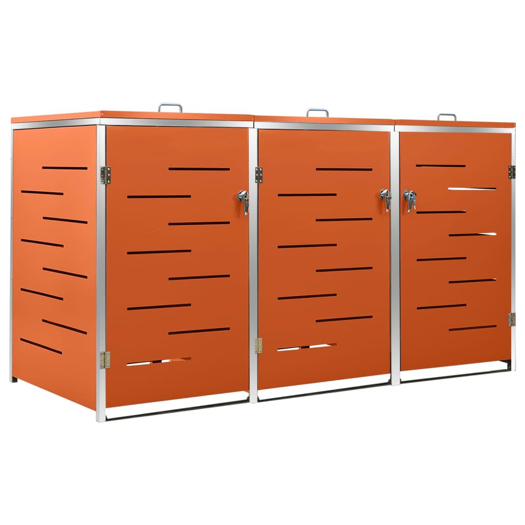 HUAKEHOM Mülltonnenbox für 3 Tonnen Abschließbar Rostfrei Müllbox Mülltonnenverkleidung Müllcontainer Gartenbox Mülltonne 207x77,5x112,5 cm Edelstahl Orange