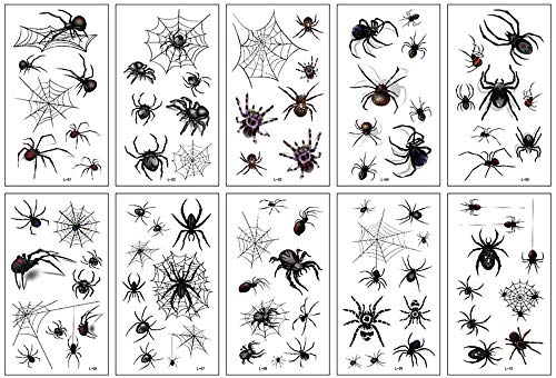 Temporary Tattoos - 10 sheets Halloween Spider Face Tattoos Spider Web Spider Net Temporary Tattoos - Face Shoulder Arm Back Tattoos Stickers