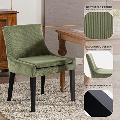 Image of COLAMY Modern Dining Chairs Set of 4, Upholstered Corduroy Accent Side Chairs with Mid Back and Wood Legs for Living Room /Dining Room- Light Green