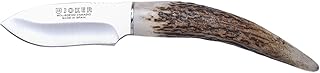 Joker Cuchillo de caza Topo CC57, mango de asta de ciervo, hoja de 7,5 cm, con funda de color marrón, Herramienta de pesca, caza, camping y senderismo