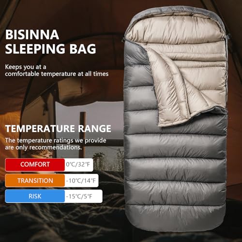 BISINNA Sac de Couchage XL pour Adultes Grands et Larges, 4 Saisons, Taille supérieure, Chaud et Confortable, imperméable et léger, idéal pour Le Camping, Les randonnées en intérieur et en extérieur – Image 6
