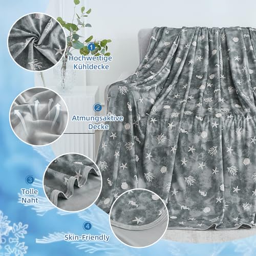 WONGS BEDDING Kühldecke Sommerdecke mit Japanische Arc-Chill Q-Max 0,43 Kühlfasern, Kühlende Decke für Menschen Absorbiert Körperwärme Selbstkühlende Decke für Bett, Grau 150x200cm