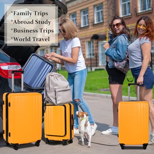 Image of Kaleenie 3 Piece 20 /24 /28 Inch Expandable Luggage Set, 20 inch Side Opening Carry On, 24 & 28 Inch Checked Middle Opening, ABS+PC Hardshell Lightweight Suitcase, Orange