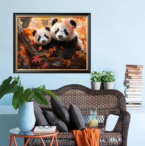 Image of Leczany Cross Stitch Stamped Kit for Adults - Two Little Pandas | DIY Embroidery Starter Patterns Craft Kit Needlepoint for Beginner | 11CT, 3 Strands | 16.9x13 inches