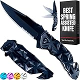 Pocket Knife for Men - 3in1 Multi Tool Knife - Wire Cutter, Glass Breaker, Serrated Sharp 3.5' Blade - Tactical Spring Assisted Folding Knives for Hunting Camping - Best Gift Idea for Men Women HB 207