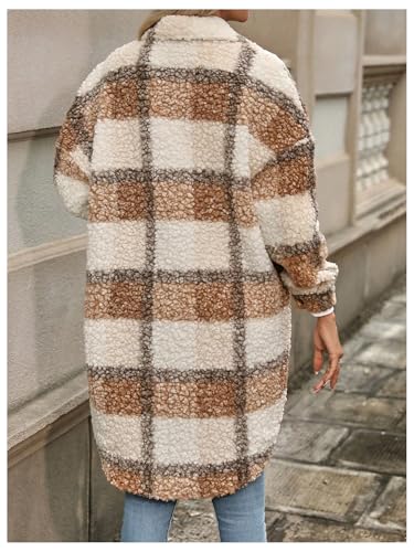 SOLY HUX Women's Fuzzy Plaid Jacket Button Down Long Sleeve Fleece Jacket Warm Outerwear Coat2