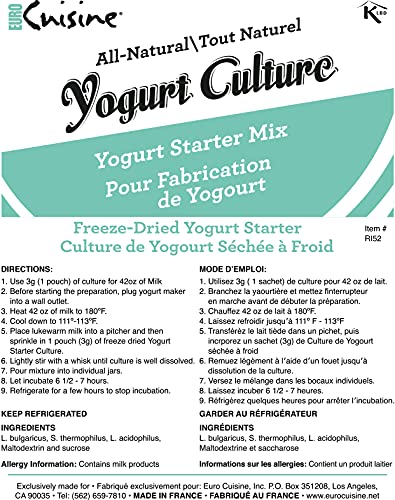 Euro Cuisine Ri1020 All Natural Yogurt Culture / Starter - (10 - 3Gr Packet) #TOP4