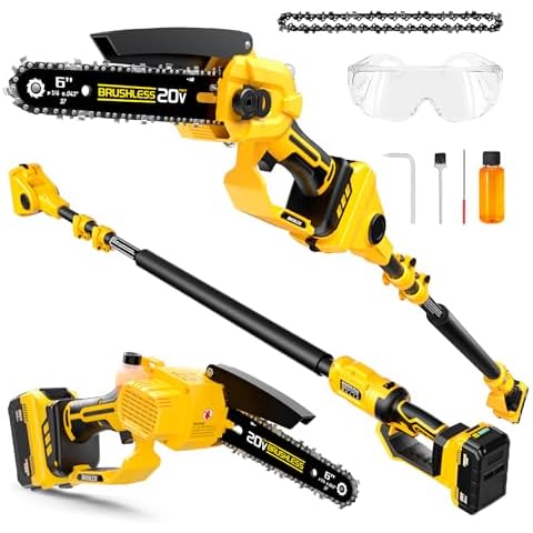 2-in-1 Cordless 6 Inch Pole Saw & Mini Chainsaw, 20V MAX* 3.0 Ah Battery Powered Chain Saw, Brushless Motor, Lightweight (7.1 lbs), 14.2 FT Max Reach Pole Saw for Tree Trimming, Wood Cutting Cover