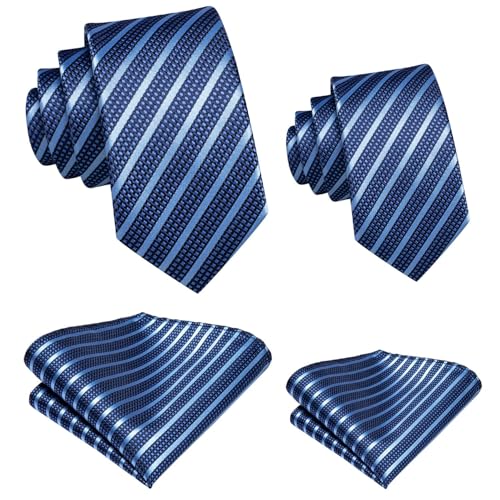 Image of Hi-Tie Father and Son Tie Set Striped Plaid Ties for Men and Boys Silk Necktie Pocket Square Set for Wedding Gifts