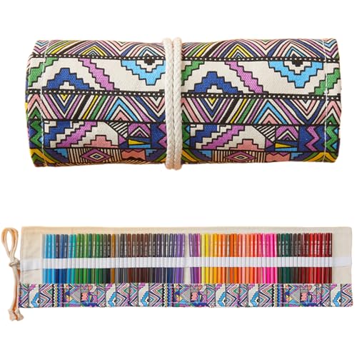 COYUN 1 pcs Sac a Crayon de Toile, 72 Trous Étui à Crayons Enroulé Enveloppe de Crayon Sac à Crayon Enroulable, Trousse Enroulable Art, Trousse à crayons...