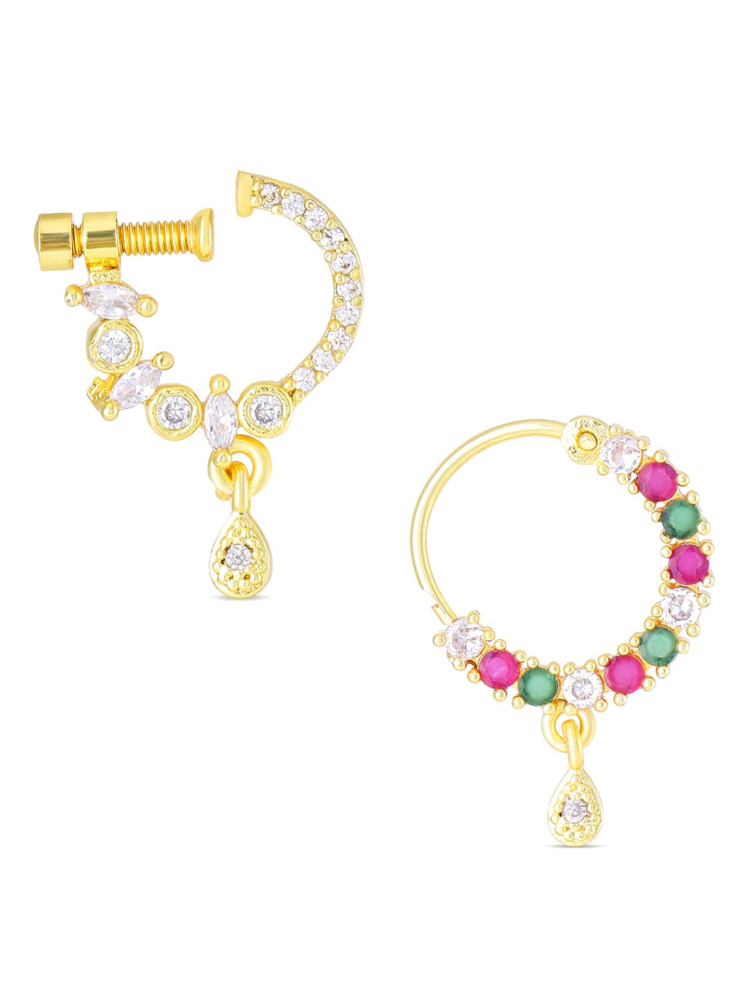 Yellow Chimes Nose Pin for Women Gold-Plated White and Pink AD Studded Nose Pins for Women and Girls…