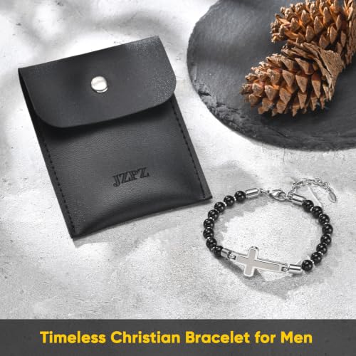 Cross Beaded Bracelet for Men-Christian Bracelets with Cross,Black Onyx - image 7