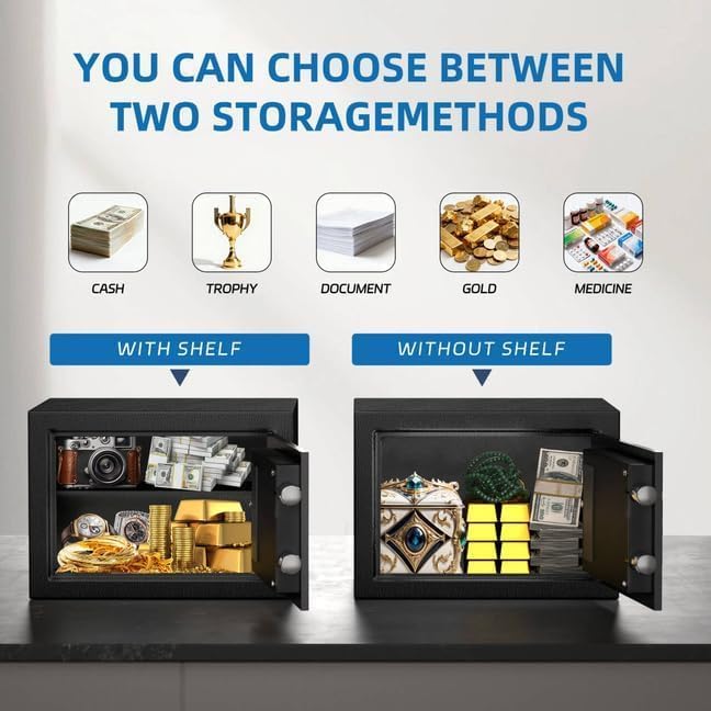 Miniatura 5 de Caja fuerte con cerradura de llave, caja de seguridad digital antirrobo con teclado electrónico, a prueba de fuego, segura para documentos del