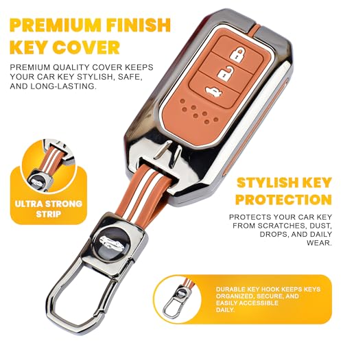 Image of Coll of Fest Premium Metal Silicone Brown Key Cover Compatible with Honda City | Honda BRV | Honda CRV | Honda WRV | Honda Jazz 3 Button Smart Key Glow in the Dark