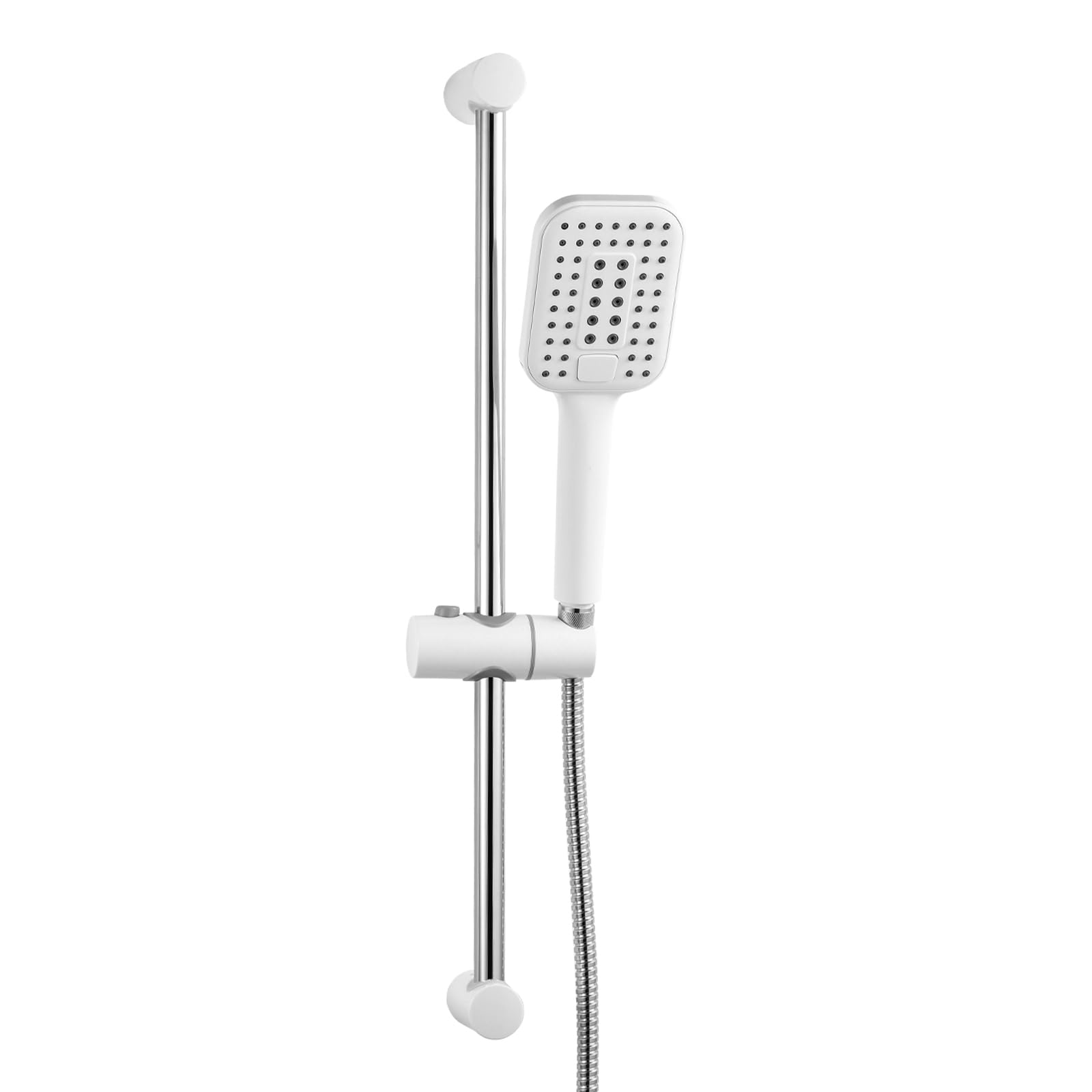 OFFO Set doccia in Acciaio Inox–Asta Doccia con Soffione da 60 cm,Soffione grande con Flessibile e supporto, 3 Tipi di Getto,Altezza Regolabile,Bianco