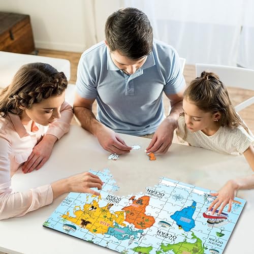 Image of Ankit Toys & Games 100-Piece Jigsaw Puzzles for Kids Ages 6+, Educational and Engaging Geography Puzzle with Vibrant Map Learning (Continents & Oceans Explore The World)