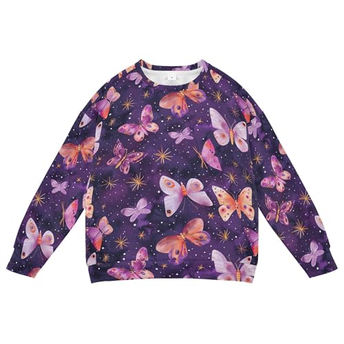 JUNZAN Butterflies and Stars on Purple Big Boys Sweatshirts Hoodies Long Sleeve Kids Hoodies Boys Camping 4T