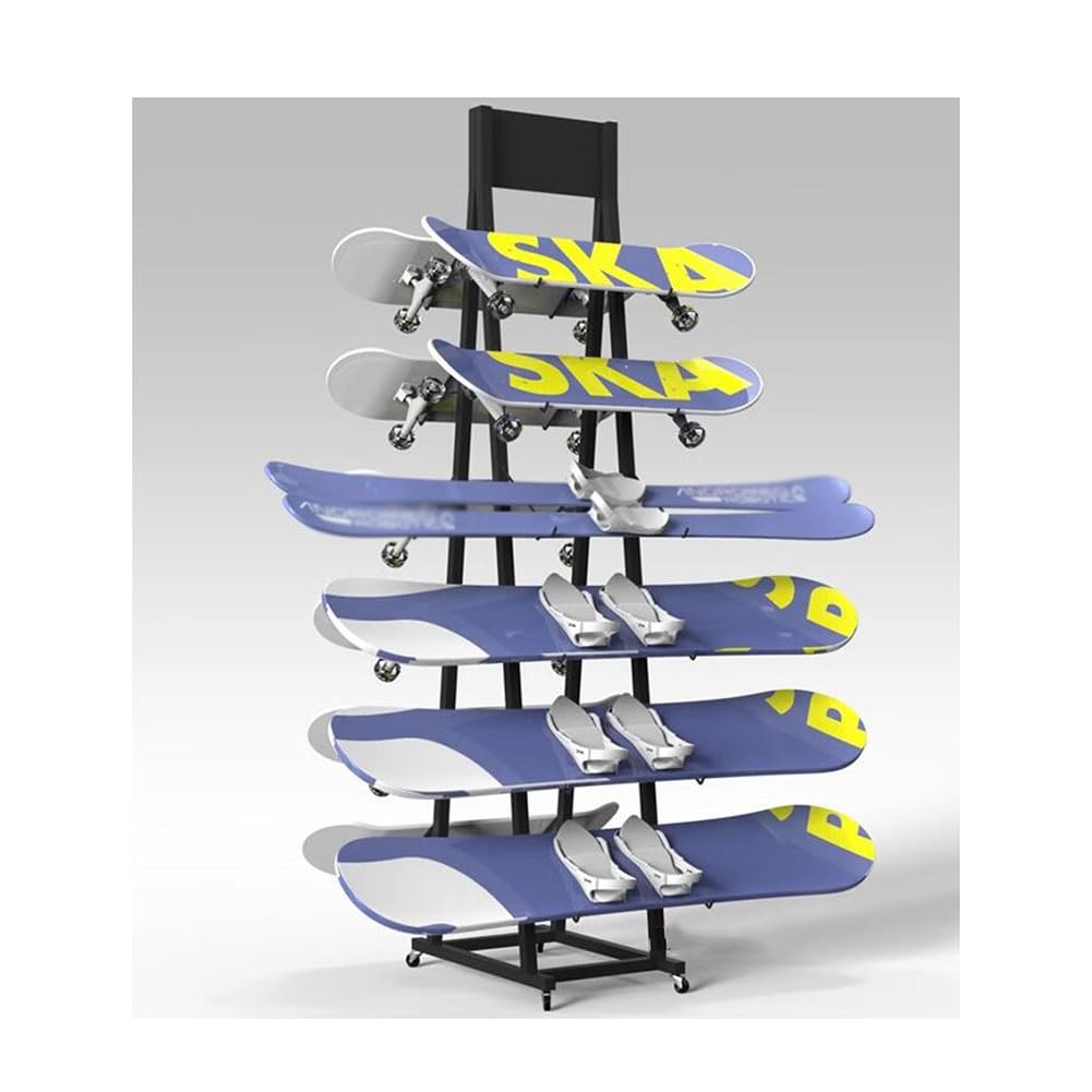 GRRICEPL Metal Snowboard Storage Rack, Skis Stand Parking Rack, Double Sided Display, Floor Display Stand for Garage/Shop (Color : Black-B, Size : 30x55x80cm)
