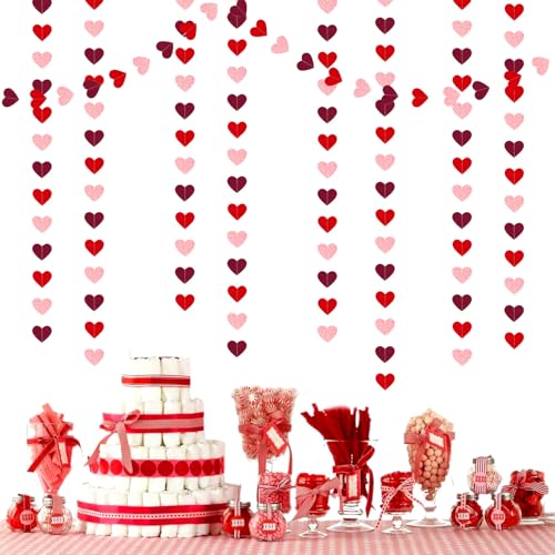 Image of Galentines Party-Decorations Valentines Day Heart-Garland - 52ft Burgundy-Red Pink Streamers Paper Banner, Rose Gold Anniversary Baby Shower Wedding Hanging Decor Hugfond