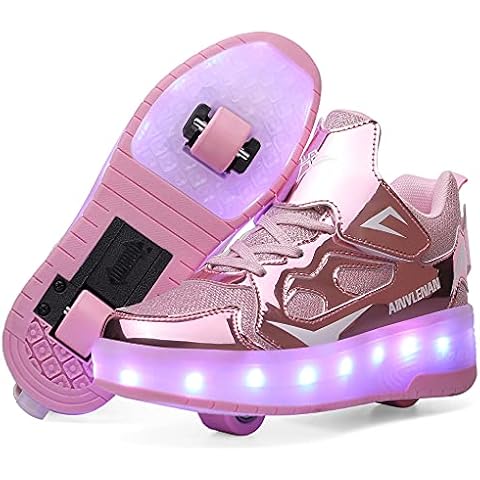 Kids Trainers Girls Roller Skates Shoes with Wheels Boys LED Strips Luminous Skateboarding Shoes Inline Automatic Retractable Technical Cross Trainers Outdoor Sports Fitness Gymnastic Rollerblades Cover