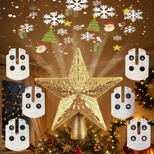 UTUKOChristmas Star Tree Topper with LED Projector Light, 6 Pattern Modes