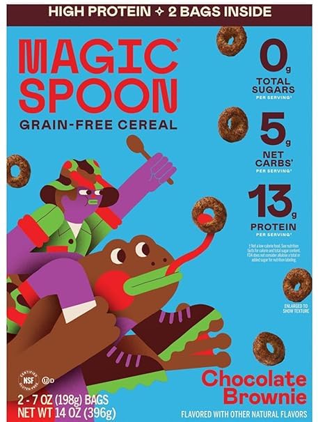 Magic Spoon High Protein Chocolate Brownie Great Cereal Grain-Free, 2 Bags inside, 7 oz/Bag, total 14oz