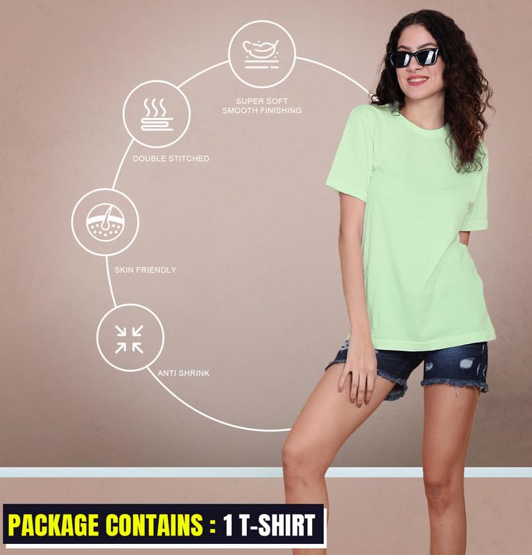 Image of Sleepynuts Women Boyfriend Plain Round Neck Half Sleeve T-Shirt