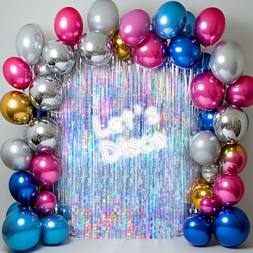 Image of 4 Packs Silver Foil Fringe Curtain, Silver Glitter Metallic Tinsel Backdrop for Birthday, Wedding, Baby Shower, Bachelorette, 70s 80s 90s Theme Disco Party, Iridescent Party Decorations Supplies