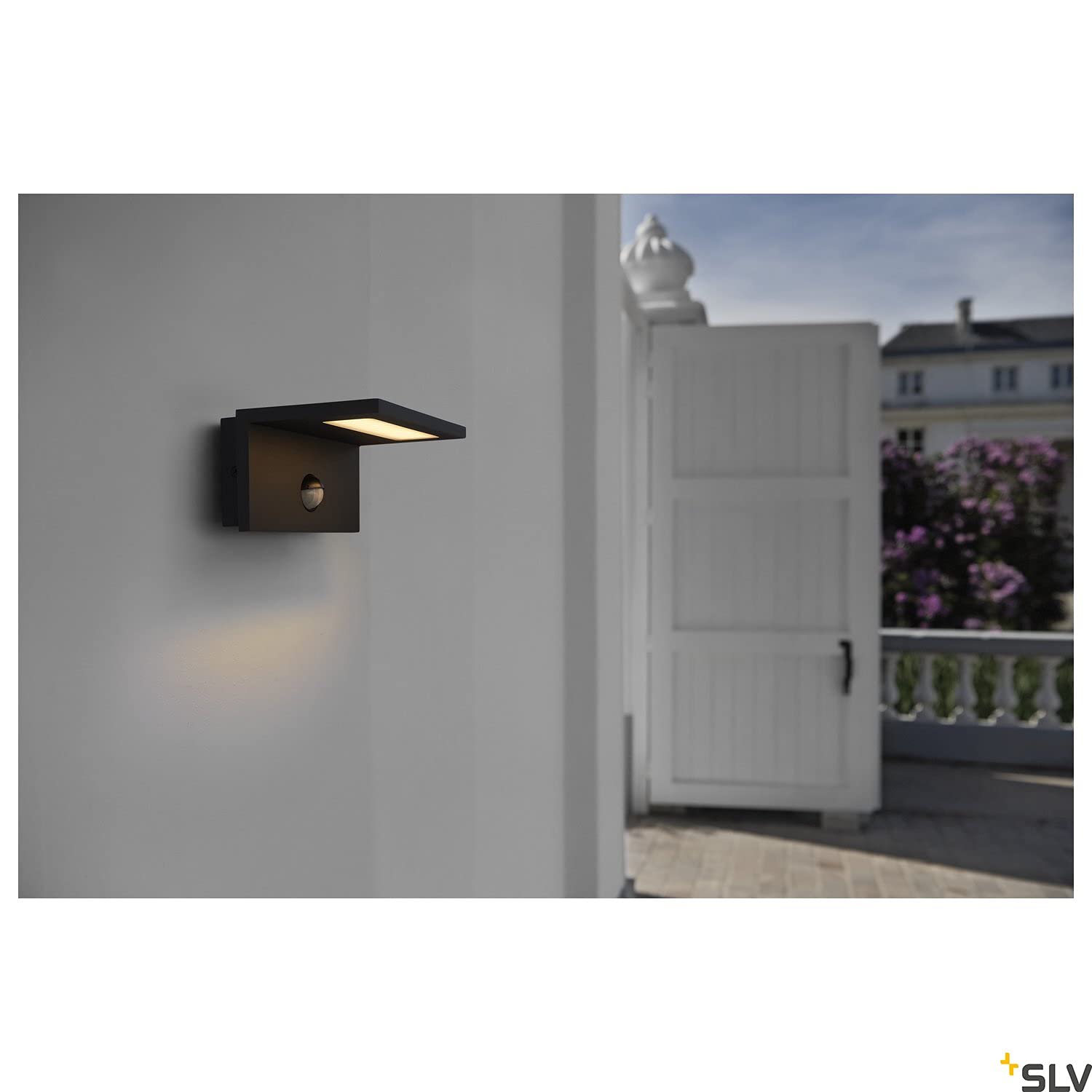 SLV Applique murale ANGOLUX SENSOR WL/éclairage pour murs, chemins, entrées, spot LED extérieur, lampe de jardin / IP44 3000 K 9,8 W 560 lm Anthracite