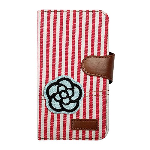 sslink iPhone 17 アイフォン17 対応 ケース 手帳型 カメリア(ブルーグリッターラメ) デコ かわいい おしゃれ ワッペン 刺繍 キラキラ ヒッコリー(レッド) ワッペン 刺繍 生地 布 ファブリック カード収納 フリップ カバー スマー