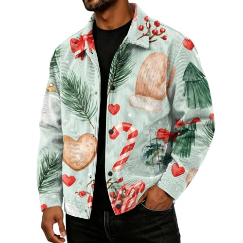 Fall Jacket for Men Vintage Christmas Print Retro Turn Down Collar Shacket - image 2