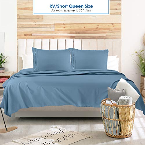 Image of Nestl Blue Heaven Short Queen Sheets for RV, Hotel Luxury RV Queen Sheets Set, 6 Piece Fitted Bed Sheet Set and Pillowcases, Super Soft, Wrinkle-Free, and Breathable Camper Bedding