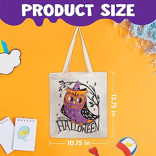 Image of JOYIN 3PCS 13.75 inch Large Halloween Tote Treat Bags for Trick or Treating, Halloween Goodie Candy Bags, Reusable White Canvas Gift Bag for Kids Party Favor Supplies, Snack Grocery Tote with Handles