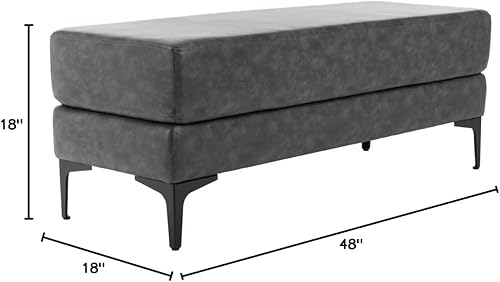 Miniatura 10 de Safavieh Home Elise - Banco rectangular de piel sintética gris y negro de 48 pulgadas