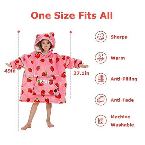 THREE POODLE Wearable Blanket Hoodie for Kids, Oversized Sherpa Sweatshirt Blanket with Giant Hood, Warm Cozy Hooded Blanket, Cute Gifts for Kids Girls Boys