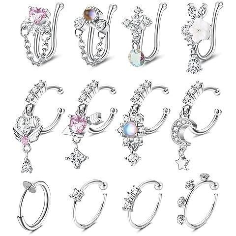 Morfetto 12Pcs Adjustable Fake Nose Rings Set Cover