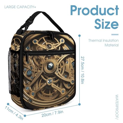 Cool Steampunk Gears Backpack Set 3 Piece, Durable Backpack Insulated Lunch Bag Portable Pencil Case for Men Women4