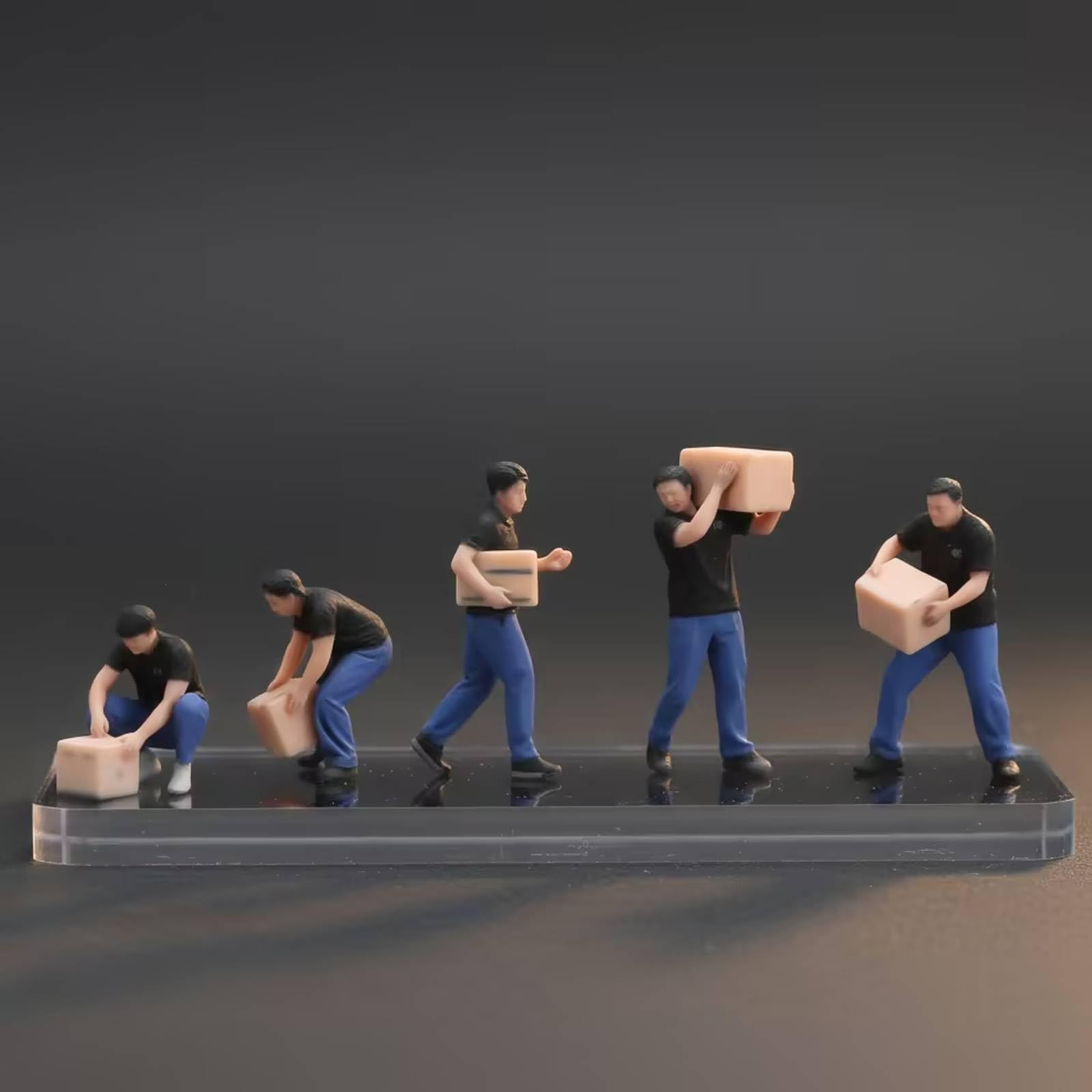Milageto Miniatura Repartidor Figuras Trabajador Escala 1/64 de Resina con Pintura Realista y Acciones de Carga para Ambientes de Envío Adecuado para Patios de