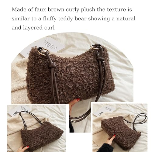 Bolso de felpa marrón suave para mujer miniatura 5