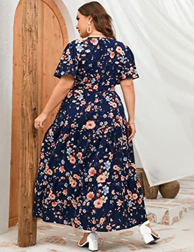 Image of ShopWonder Womens Plus Size V Neck Wrap Maxi Dress High Waist Ruffle Summer Casual Dress with Belt