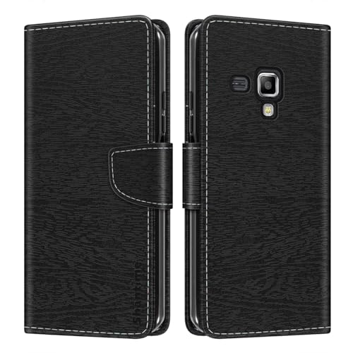Shantime Étui Portefeuille Cuir Compatible avec Samsung Galaxy Trend Plus, Housse Colorée Rabat avec Cartes, Fermeture Aimantée Protection Totale(Noir)