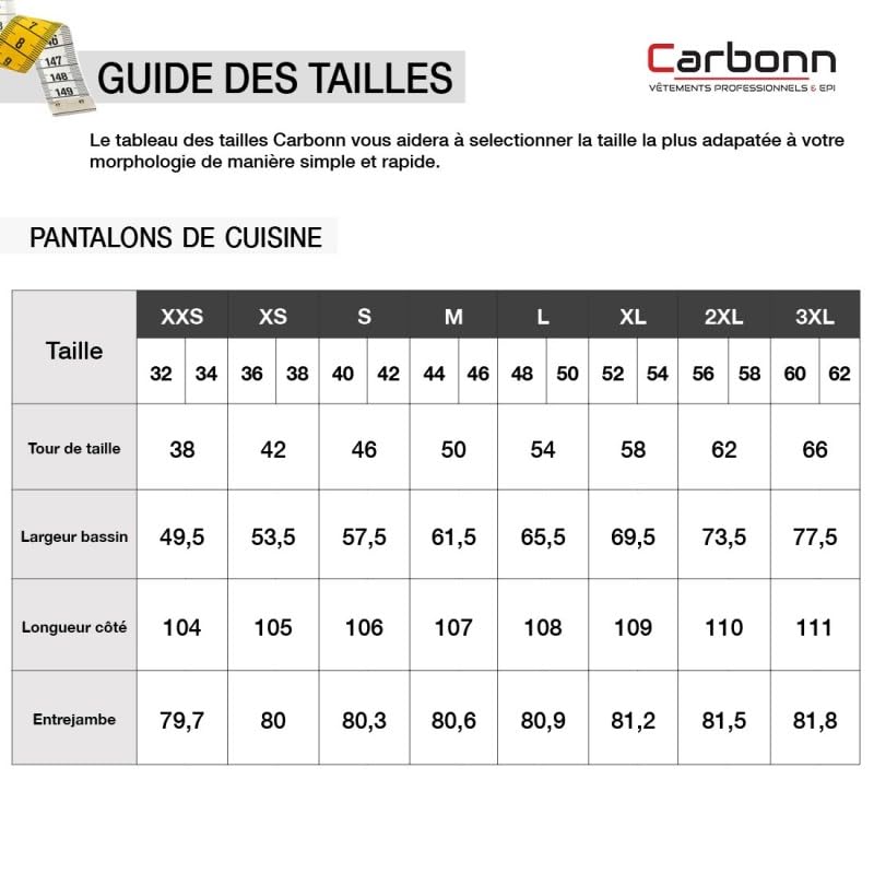 Carbonn - Pantalon de Cuisine Noir élastiqué
