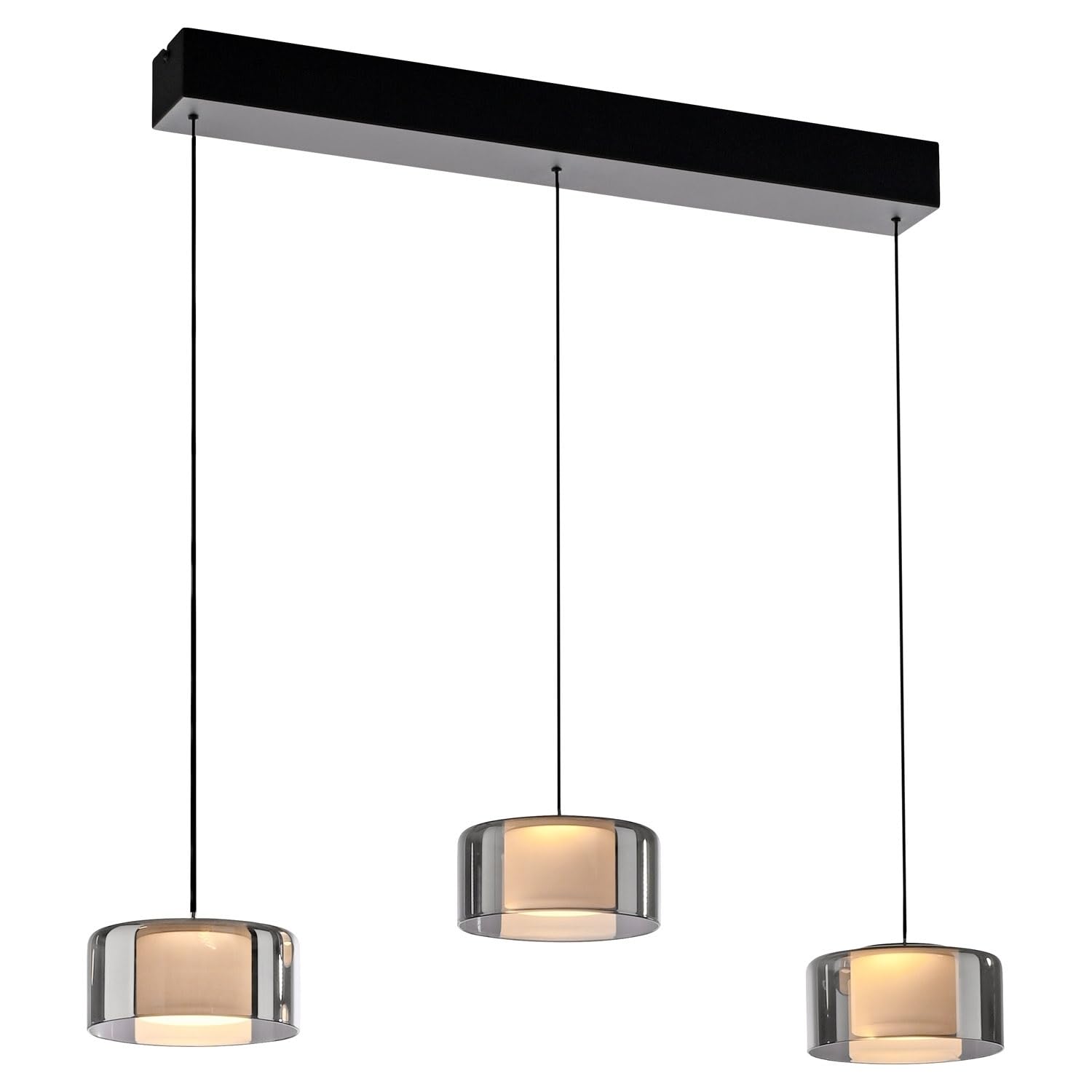 Paul Neuhaus LED-Pendelleuchte - 66 x 180 cm - 3-flammig - Rauchfarben - Schwarz - Metall - Glas - dimmbar