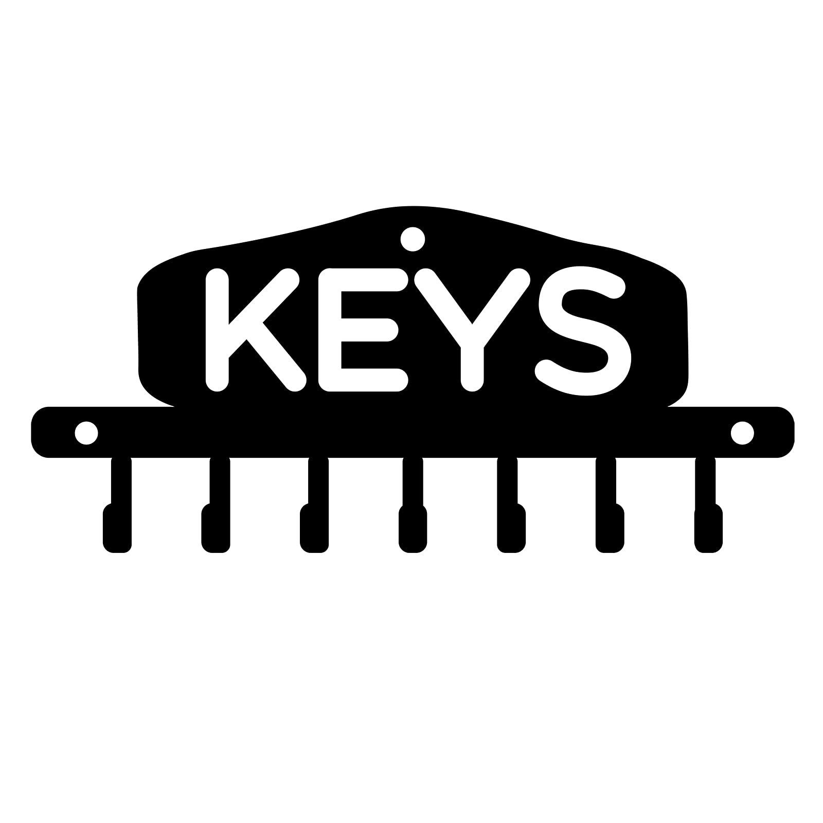 SUPERDANT Black Iron Wall Mounted Hooks Metal Key Holder Word Keys Pattern with 7 Hooks for Bag Clothes Key Hanging Small Wall Shelf Holder Wall Decorative About 6