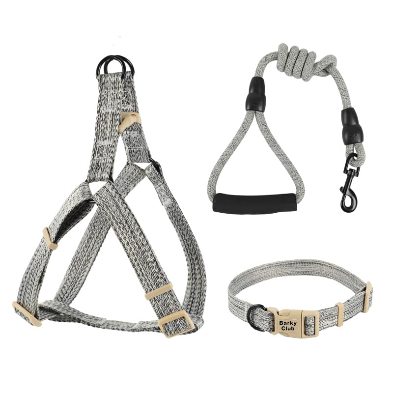 Barky Club Dog & Cat Harness Set, Adjustable Linen Leash, Collar & Harness, Breathable, Lightweight & Comfortable
